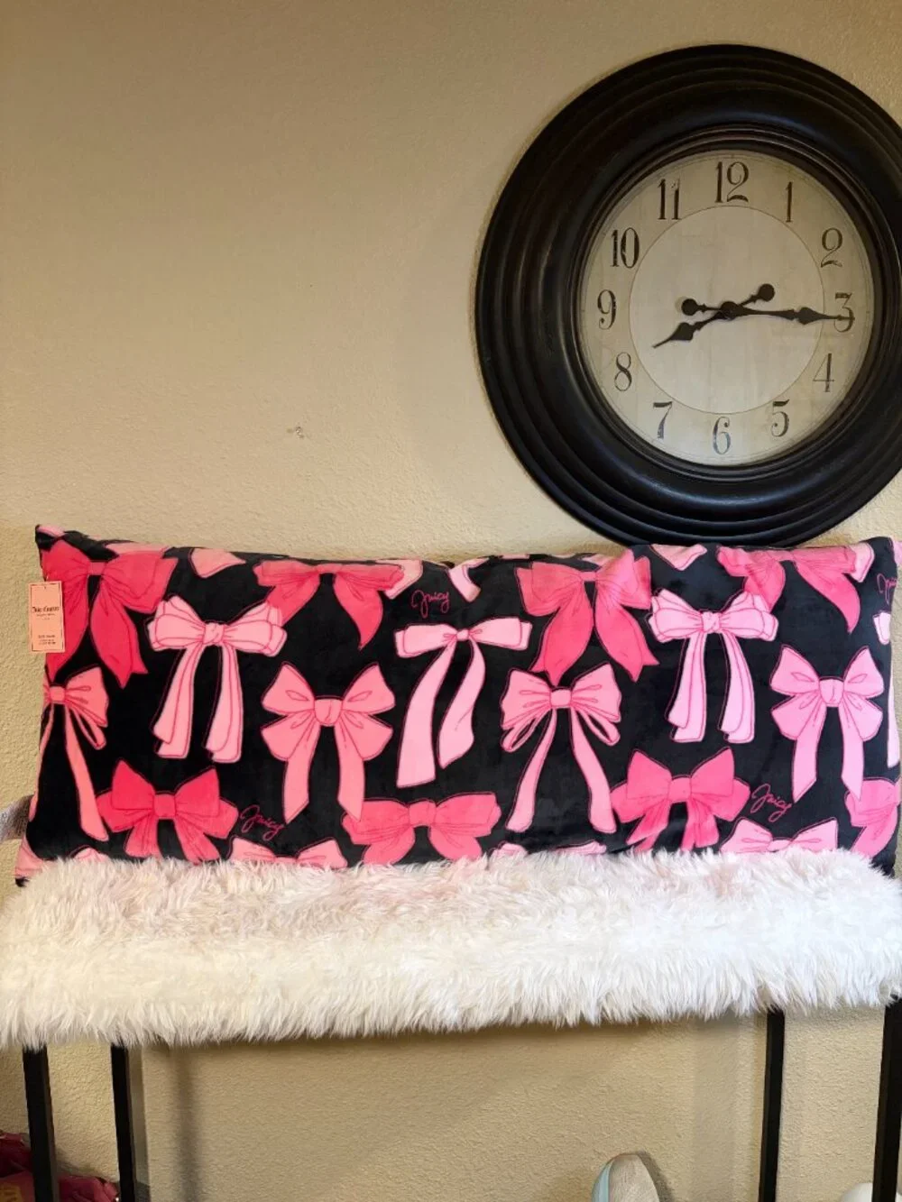 Juicy Couture Pink Bow Black Body Pillow 20x48 Y2K McBling NWT